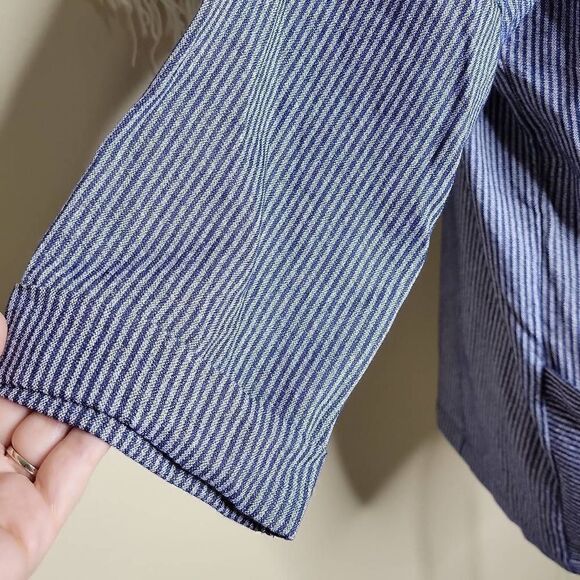 Fashion On Earth Stripe Double Button 3/4 Sleeve Navy Blue Blazer Medium - Picture 10 of 15